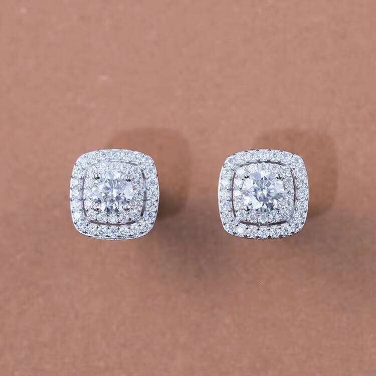 Fine Jewelry D/VVS Moissanite Dia 11mm Gold Plated Sterling Sier Square Shape Stud Earring
