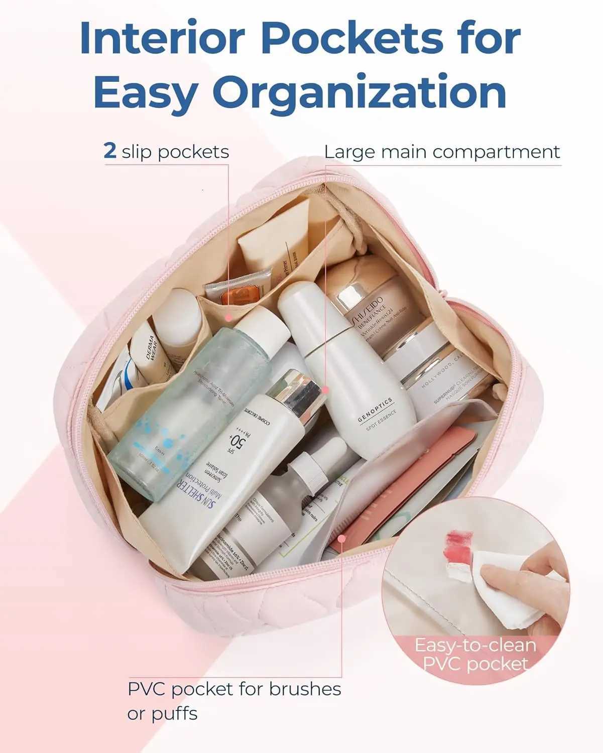 100% Fi Fluffy Padded Makeup Bag Storage Box Wide Zipper Bag Fi Daily Travel Portable Cosmetic Bag Y250808