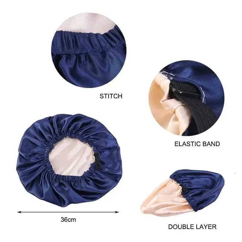 2Pcs Set Large Satin Bonnet Silk Night Sleeping Cap Long Satin Bonnet With Head Tie Band Bonnet Edge Wrap For Women Hair Z250808