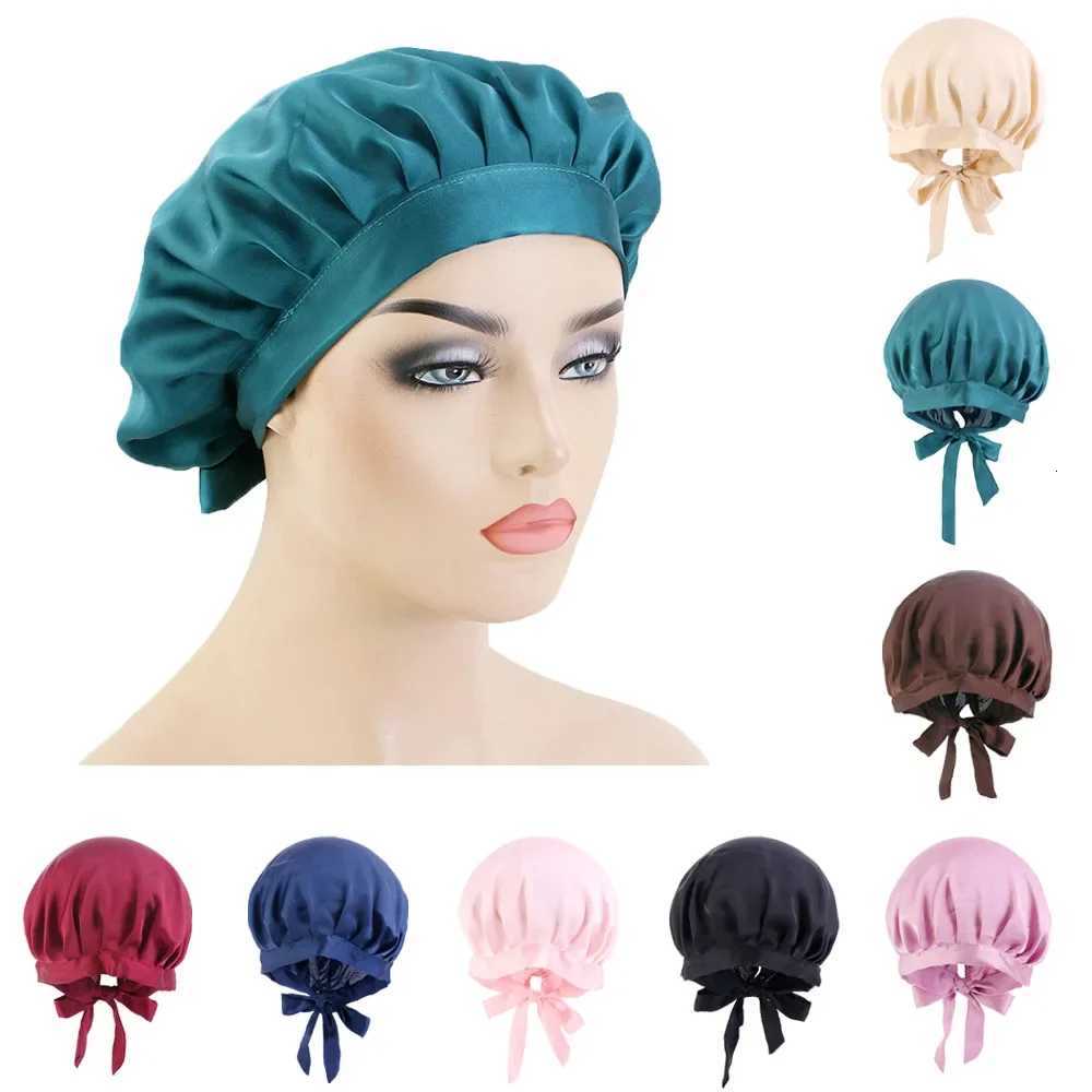Silk Satin Solid Color Night Sleep Cap Hair Care Bonnet Nightcap For Women Turban Chemo Caps Long Tail Elastic Band Headcover Z250808