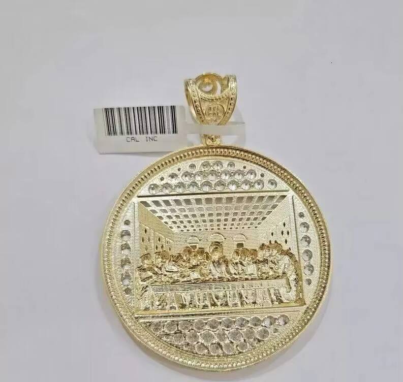 3 Piece Real Moissanite Round Cut Last Supper Circle Pendant 14K Yellow Gold Plated Fine Jewelry Series