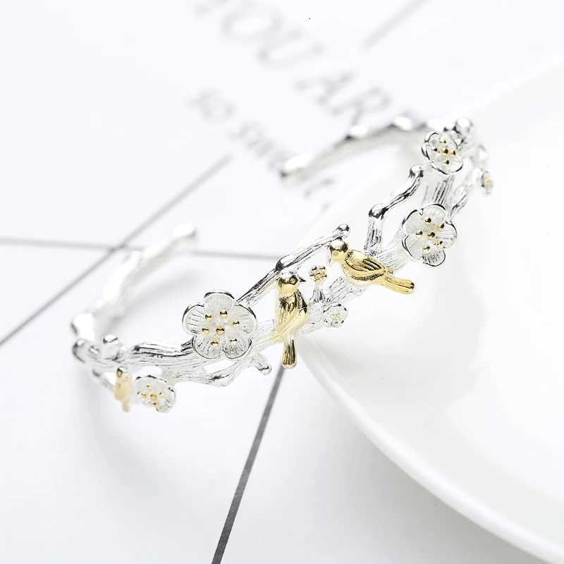 Personality New Art 925 Sterling Silver Jewelry Female Simple Bar Bird Branches High-Quality Popular Open Bracelet Z250807
