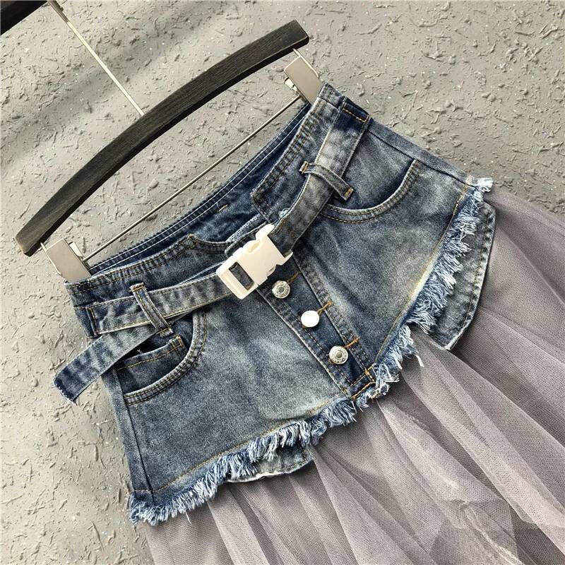 2025 Summer New Women's Chiffon High fashion Waist Slimming Retro Cowboy Skirt Spring/Summer Autumn/Winter New Designer