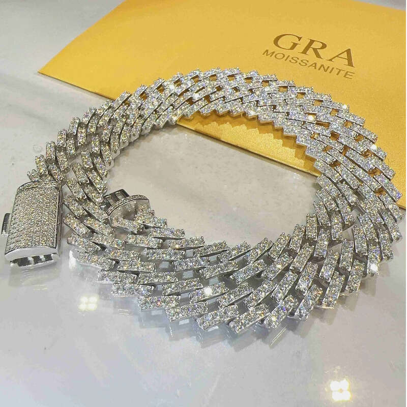 Fine Jewelry Necklace 8mm 10mm 13mm Iced Out Link Chain 1 Row Vvs Moissanite Cuban Chains for Men
