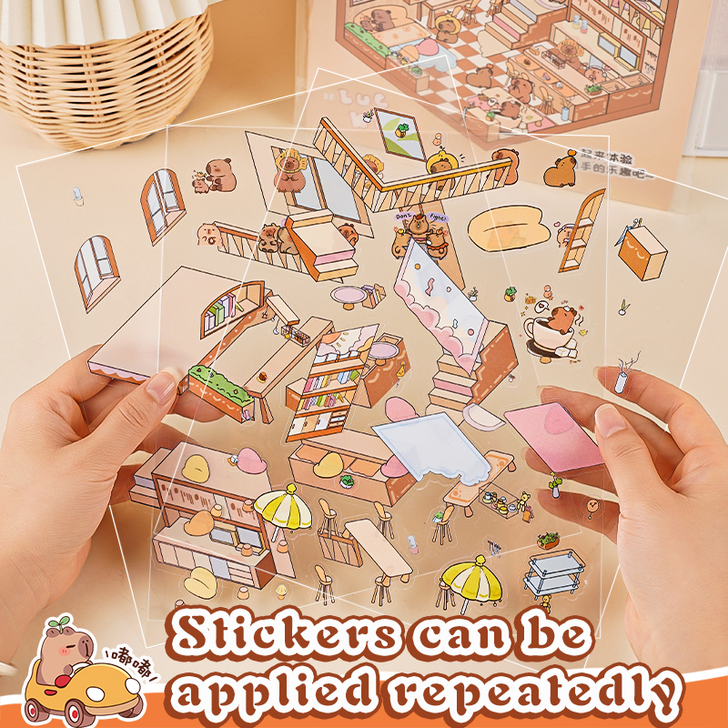 Capybara Scene Stickers for Kids - 3D DiY Stress Relief Miniature Scenario Sticker Painting