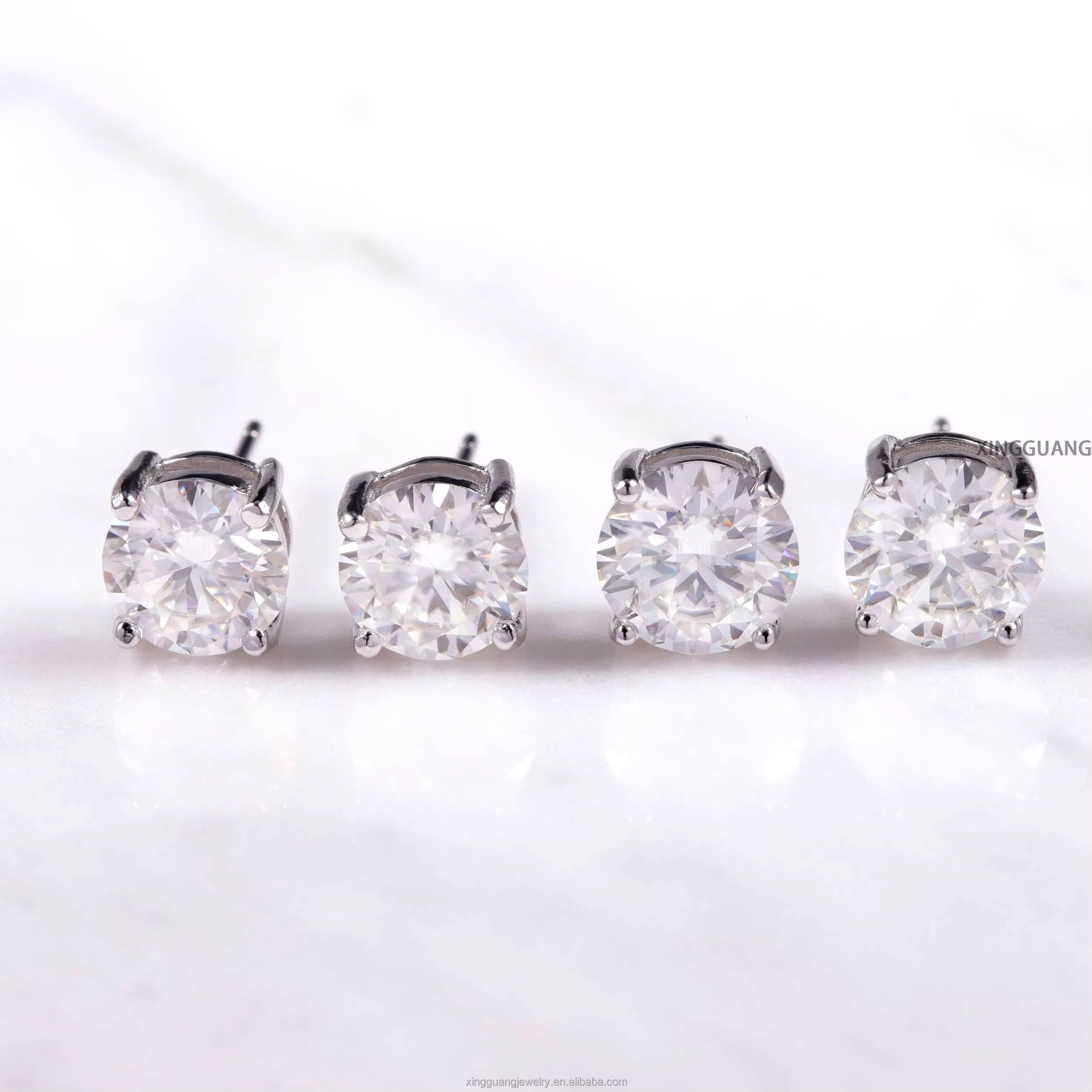 Hot Sale Classic 4 Prongs D VVS Brilliant 8H 8A Round Moissanite Pass Diamond Test White Gold Earring Studs Women Jewelry