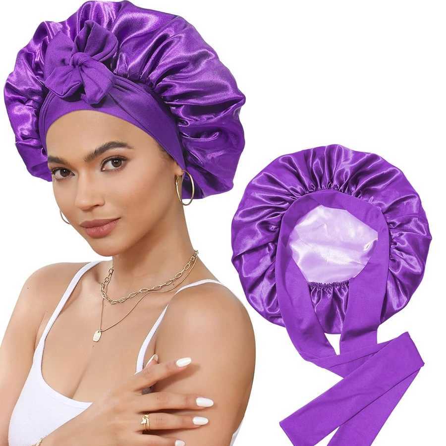 Elastic Ribbon Color Ding Round Hat Solid Color Womens Long Hair Sleeping Hat Makeup Hat Knot Beauty Perm Hat Z250808