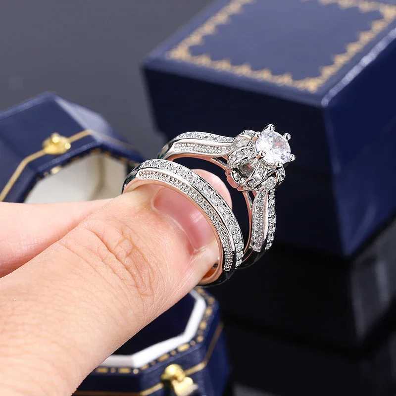 High Quality Crystal Zircon Wedding Ring Set Fashion Big Stone Finger Ring Promise Bridal Engagement S925 Silver Rings for Women Y250808