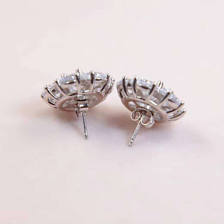 XG Pass Dia Tester Moissanite Cluster Flower Stud Sier Fine Jewelry Earring for Men Women