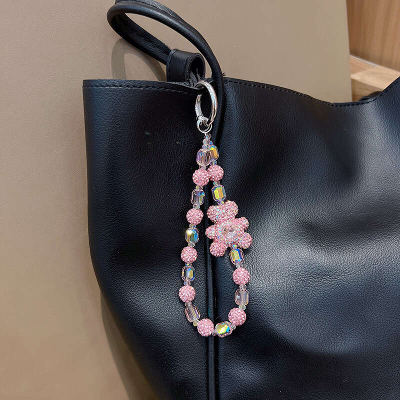 New Clay Bear Crystal Bracelet Creative Rhinestone Exquisite Bead Chain Car Keychain Bag Pendant