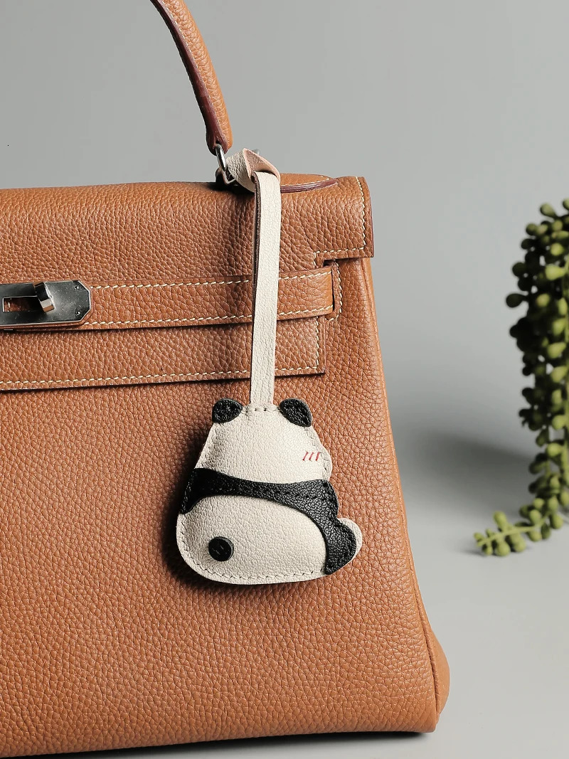 Handmade leather Bag charm Panda personalized bag small pendant cute car keychain creative Birthday gift 250801