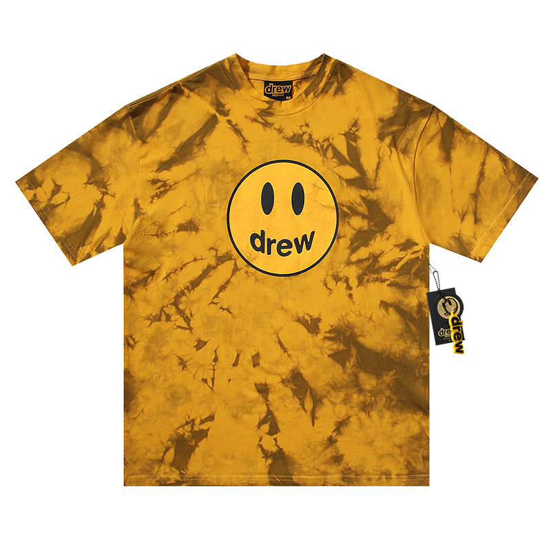 Drew House New Mens Clothing Printing logo T shirt men's and women's printed loose short sleeve T-shirt Yellow Designer luxury