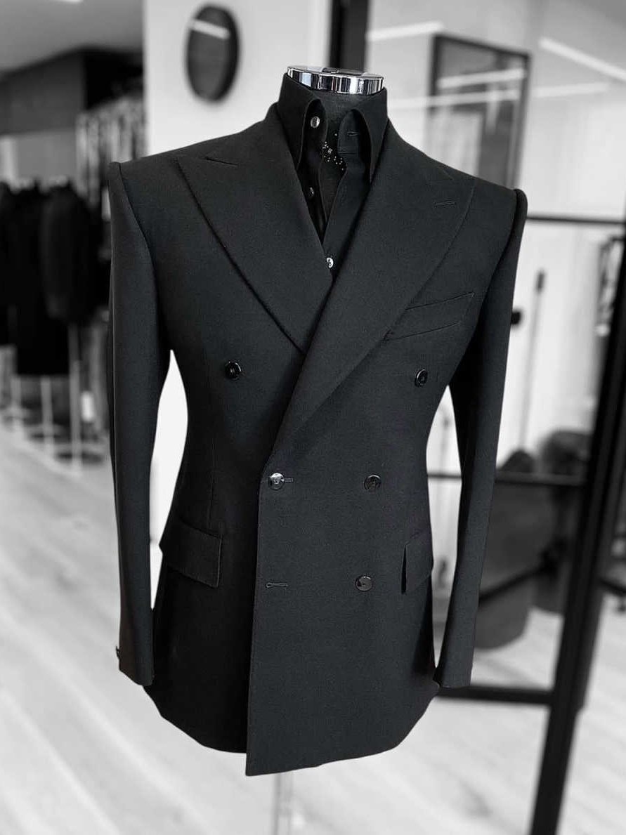 Formal Wedding Tuxedos 1 Pcs Jacket Black Double Breasted Men Suit Peaked Lapel Groom Evening Business Prom Blazers Customized