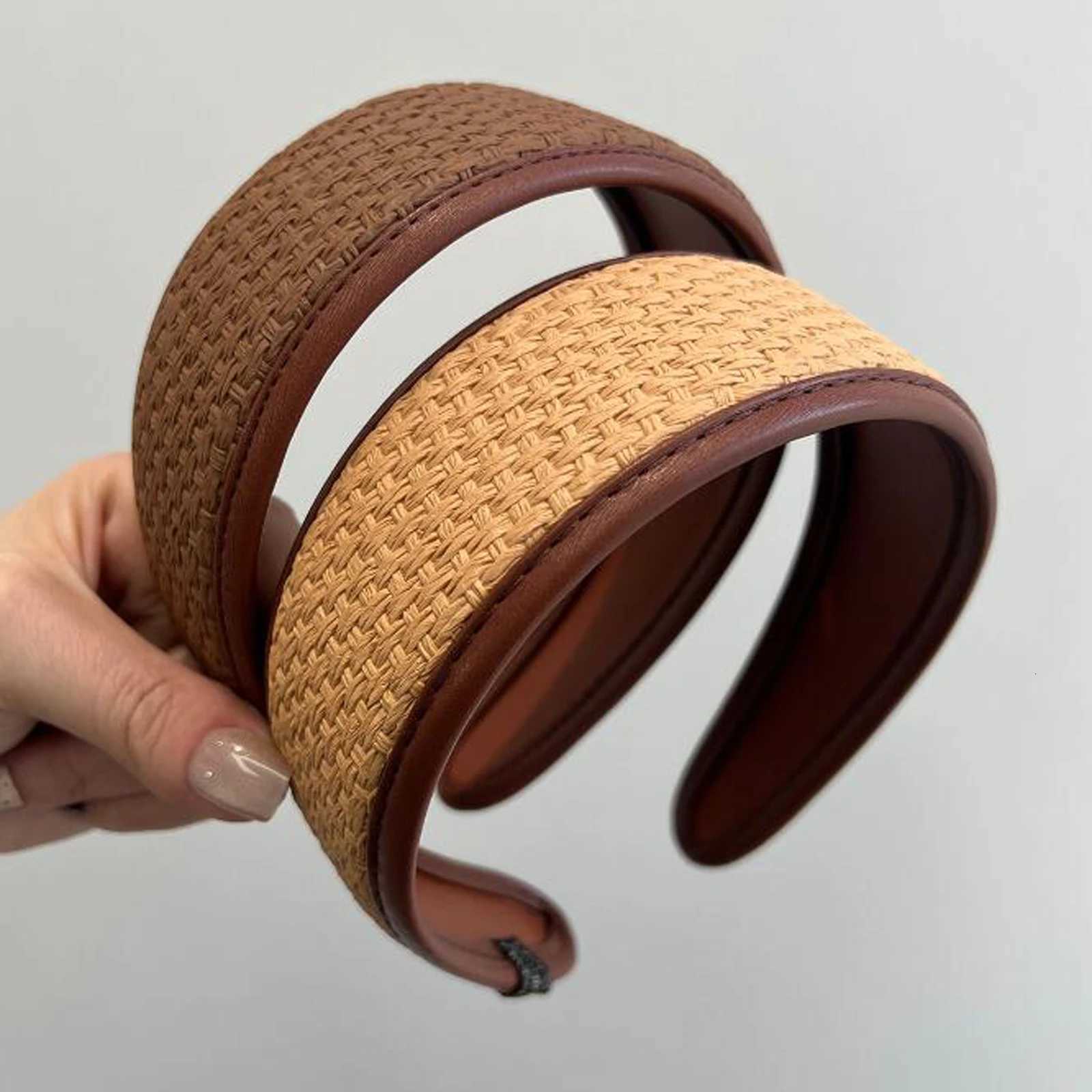 PROLY New Fashion Hairband For Women Solid Color Handmade Woven Band Wide Side Tuan Adt Hair Accessories Summer Y250808
