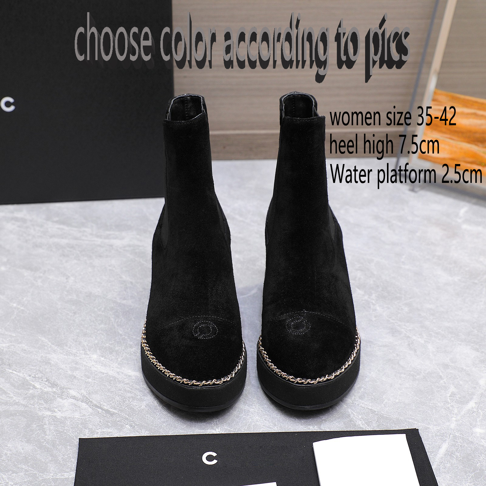 Designer Chunky Round-Toe Ankle Boots for Women 2C, Genuine Leather Casual Boots Chunky Heel, Butterfly-Knot Decor - Everyday Style size 35-42