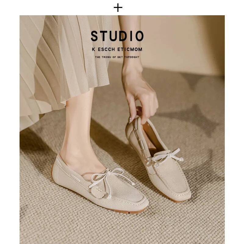 Beanie Flat 2025 New Square Toe Knitted Casual Shoes Knit Large Size Women's Loafers ddmysaturn
