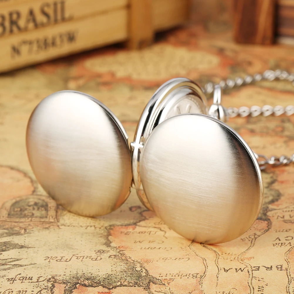 Classic Vintage Brushed Silver Mechanical Pocket Watch Hand Winding Movement Antique Timepiece Gift Men with Watch Box 250807
