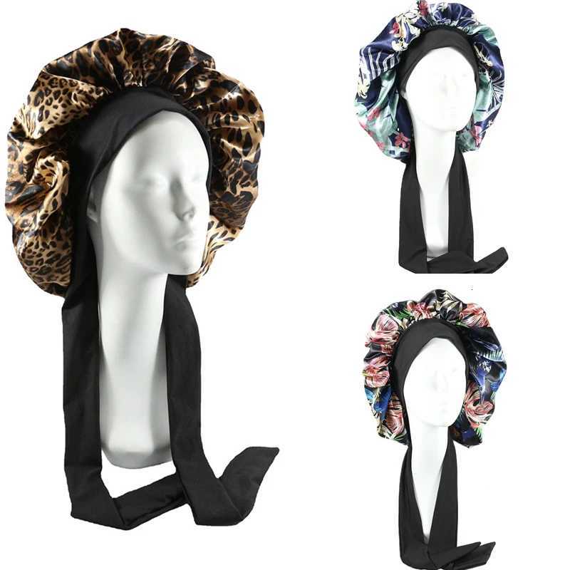 Women Big Size Satin Cap for Sleeping Hat Night Sleep Cap Hair Care Silk Bonet Stain Hair Cap for Women Curly Springy Hair Z250808