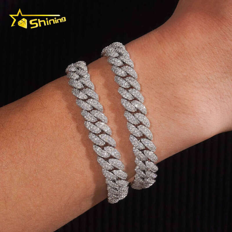 Pass Dia Tester Sterling Sier Hip Hop Style Iced Out 10mm Moissanite Cuban Link Chain