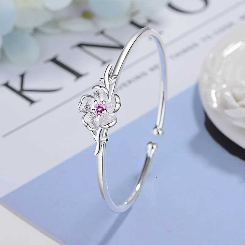 925 Sterling Silver Plum Flower Open Bracelets Bangles High Quality Elegant Lady Sterling Silver Jewelry Womens Bracelet Z250807