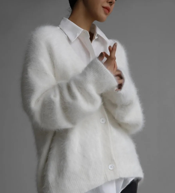 Imitation Mink Wool Knitted Sweater for Women Cardigan Lazy Loose Long Sleeved V-neck Sweater Jacket