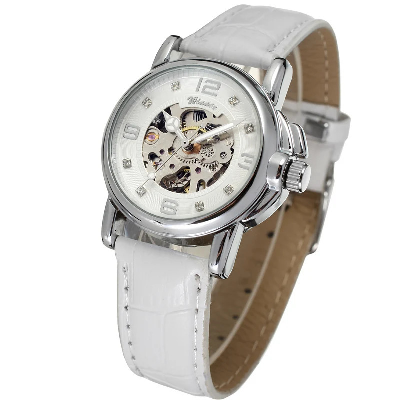 T-WINNER Fashionelegant ladies wrist watch simple style with diamonds leather strap automatic mechanical watch 250807