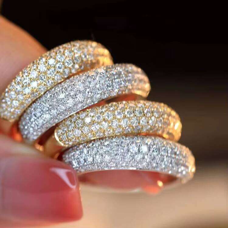 Dropshipping High Quality Pass Tester 5 Rows Full Moissanite Stones Dia Finger Ring 14k Real Gold Fashion Jewelry