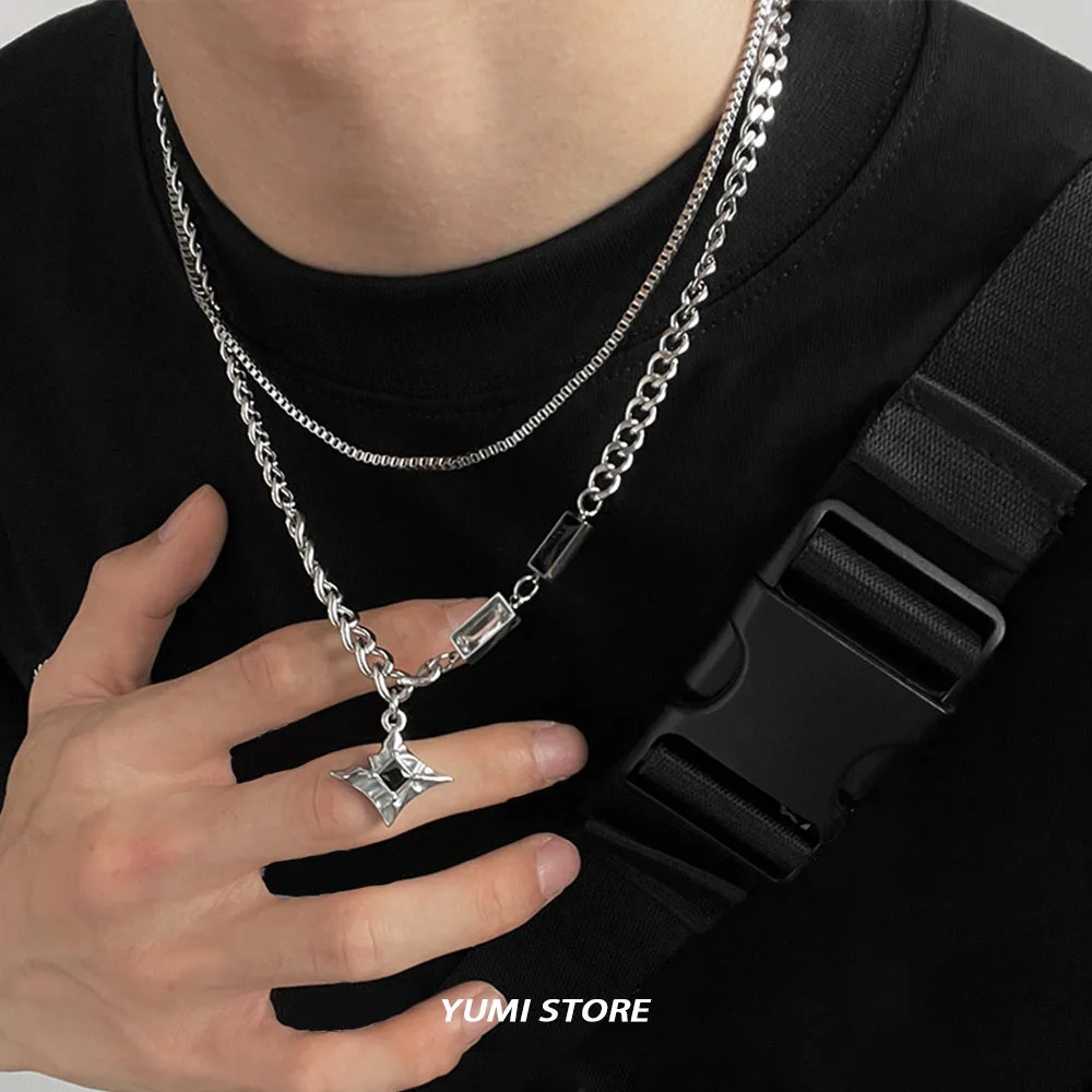 Hip Hop Zircon Star Double Layer Necklace For Men Women Trend Charm Steel Pendant Chain Unisex Wholesale Jewelry 250717