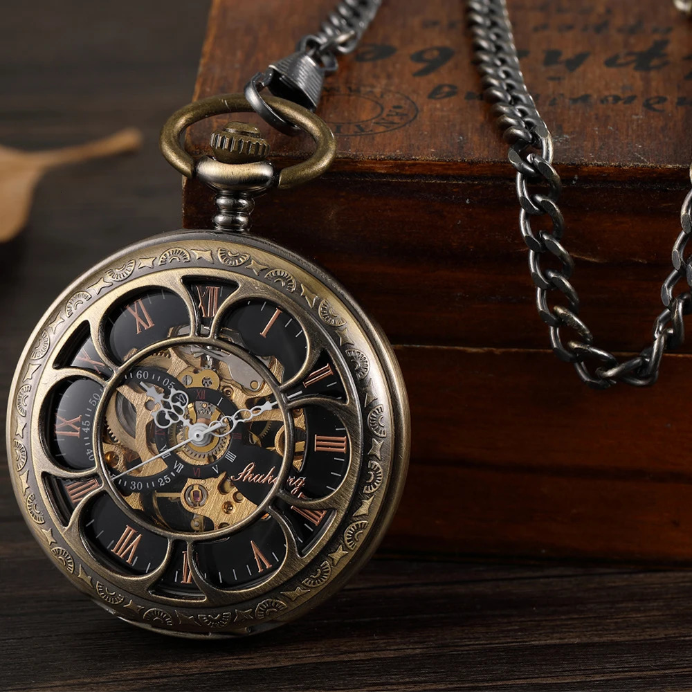 Lady Pocket Watch Skeleton Mechanical FOB VIntage Pocket Watch for Men montre de poche retro Steampunk 250807