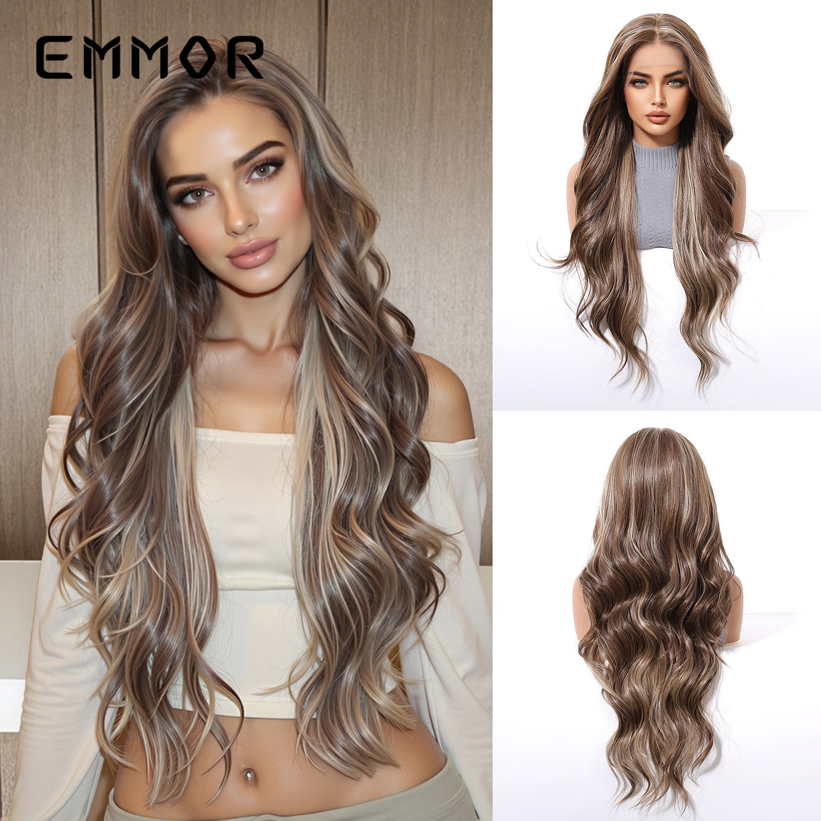 New 13X6 Large Area Silk Middle Part Black Big Wave Long Curly Lace Full Head Hairstyle