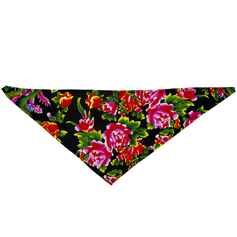 Trendy Lightweight Unisex Outdoor Cycling Bandana Northeast Chinese Bold Floral Print Sporty Street wear Hip Hop Triangular Scarf