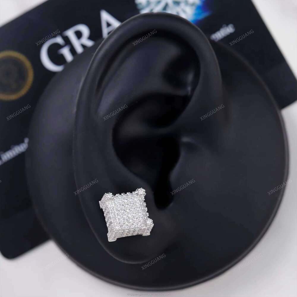 XG Fashion Gold Plated Square Shape Stud Sier VVS Moissanite Dia for Woman Men Earrings Fine Jewelry