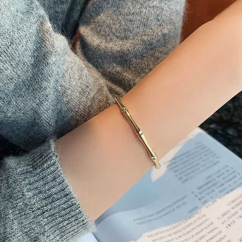 Creative Bamboo Bracelet for Women Fashion Punk Gold Color Cuff Bangles C-shaped Opening Bracelets Vintage Wristband Jewelry Z250807