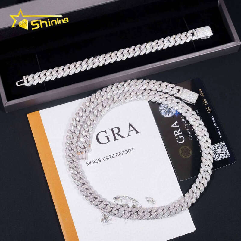 Pass Dia Tester Sterling Sier Hip Hop Style Iced Out 10mm Moissanite Cuban Link Chain