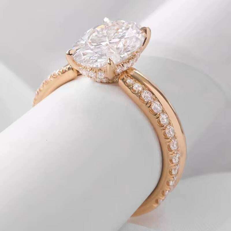 Fast Shipping Classic Women VVS 3ct Oval Cut Moissanite Dia Gold Wedding Anniversary Fine Jewelry Rings