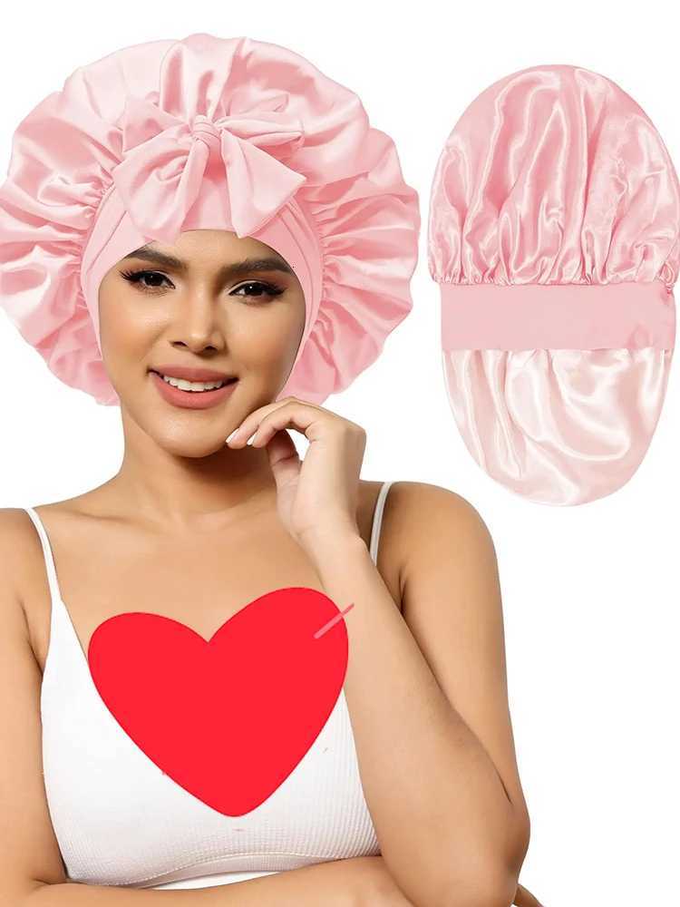 Long Silk Bonnet For Sleeping With Wide Elastic Band Comfortable Head Cover For Night Sleep Hair Care Women Long Hair Curly Z250808