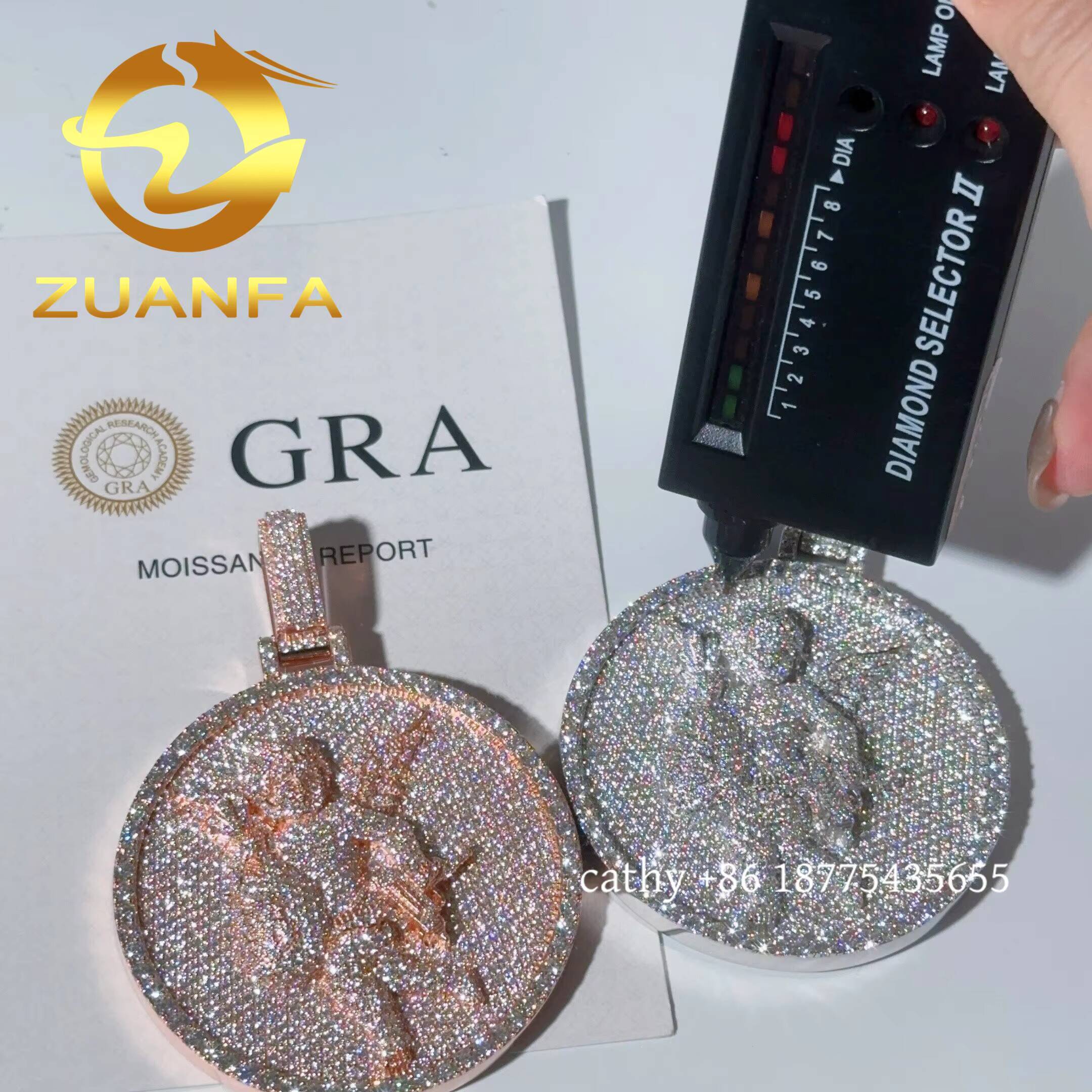 2.5inch Solid 925 Silver Round Pendant Moissanite Custom Pendant Angel With Money Bag Hip Hop Iced Out Pendant for Chain