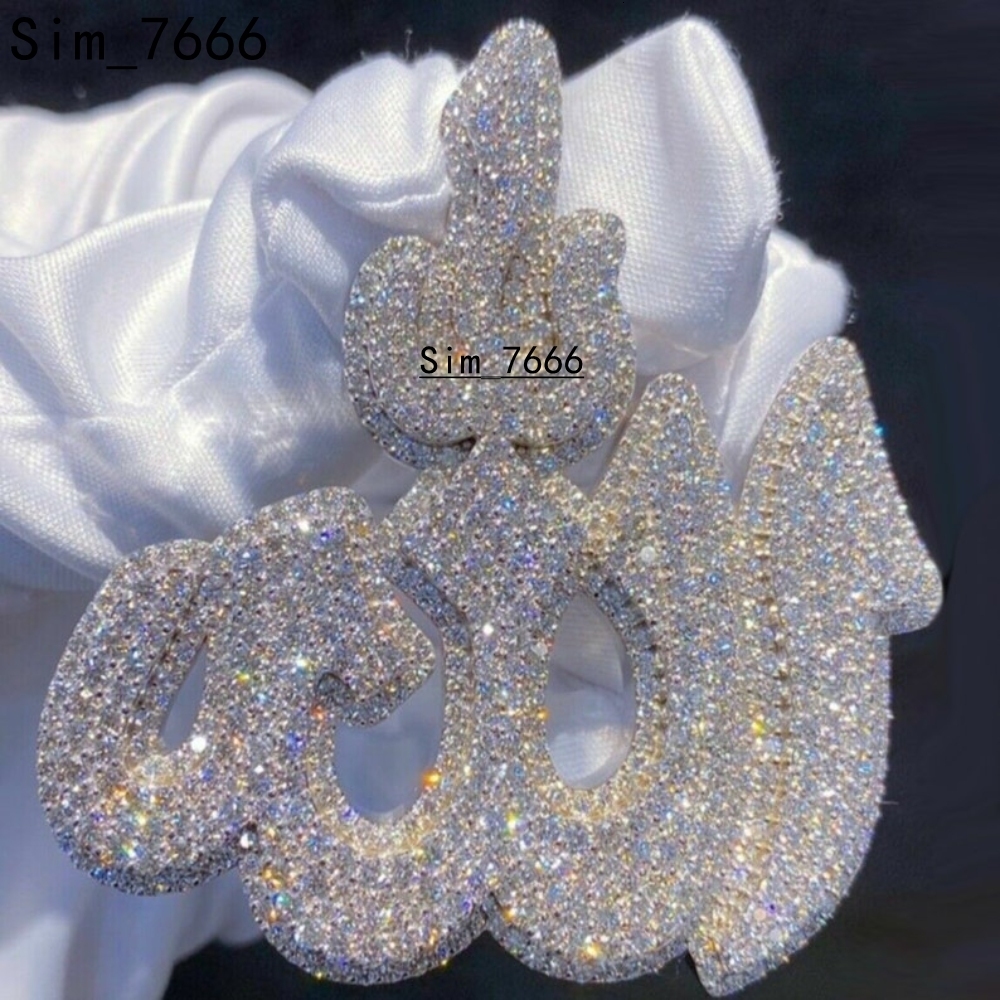 Iced Out Men Classic ALLAH Pendant White Gold Plated 925 Sterling Silver D VVS Moissanite Pendant