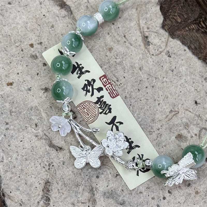 Chinese Style Lotus Butterfly Beaded Bracelets for Women Fashion Green Bead Handmade Bracelets Exquisite Sweet Jewelry Gifts Z250807