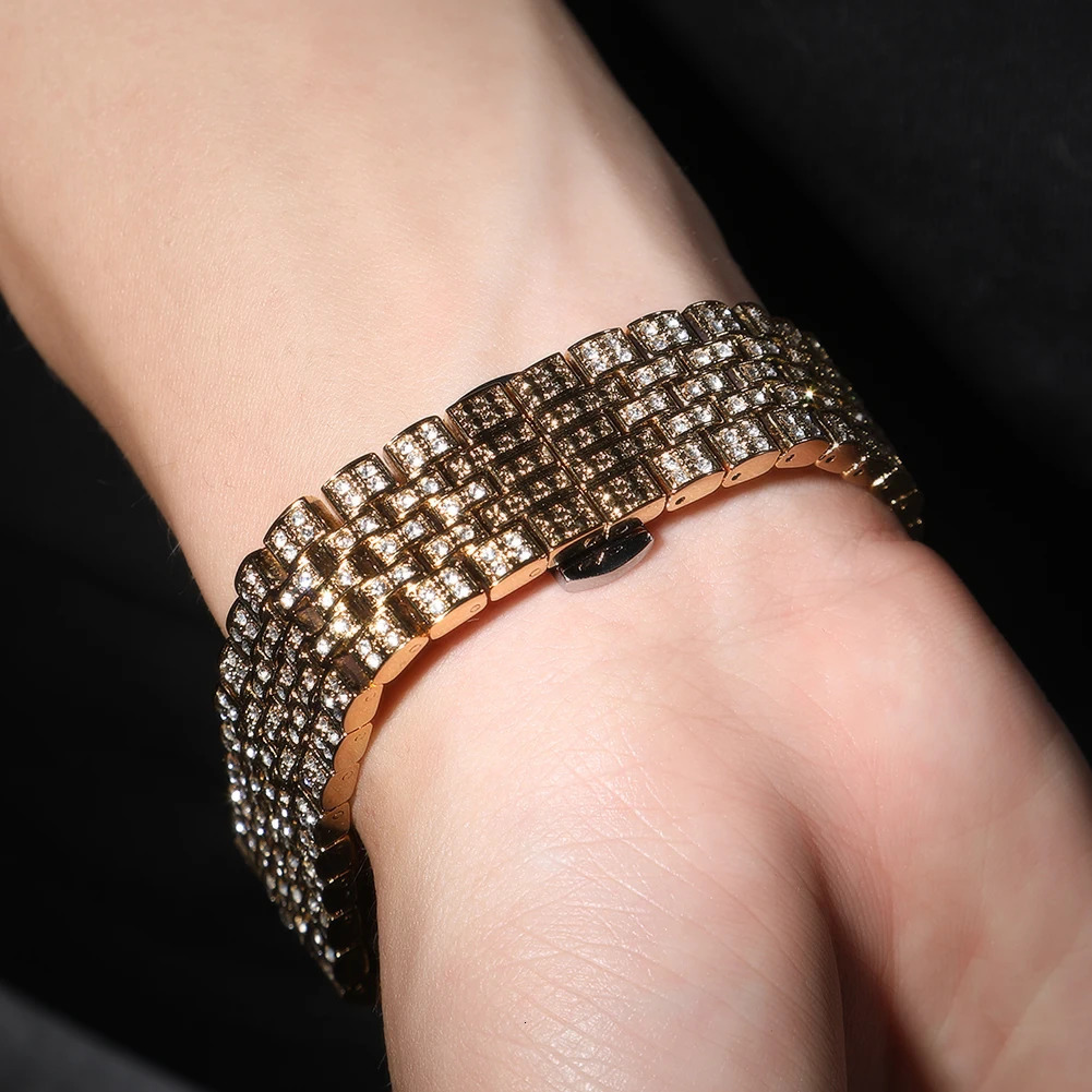 TBTK Mother of Pearl Pink Dial Full Iced Out Two Tone Quartz Clock Business Waterproof Watches For Women Girl 250807