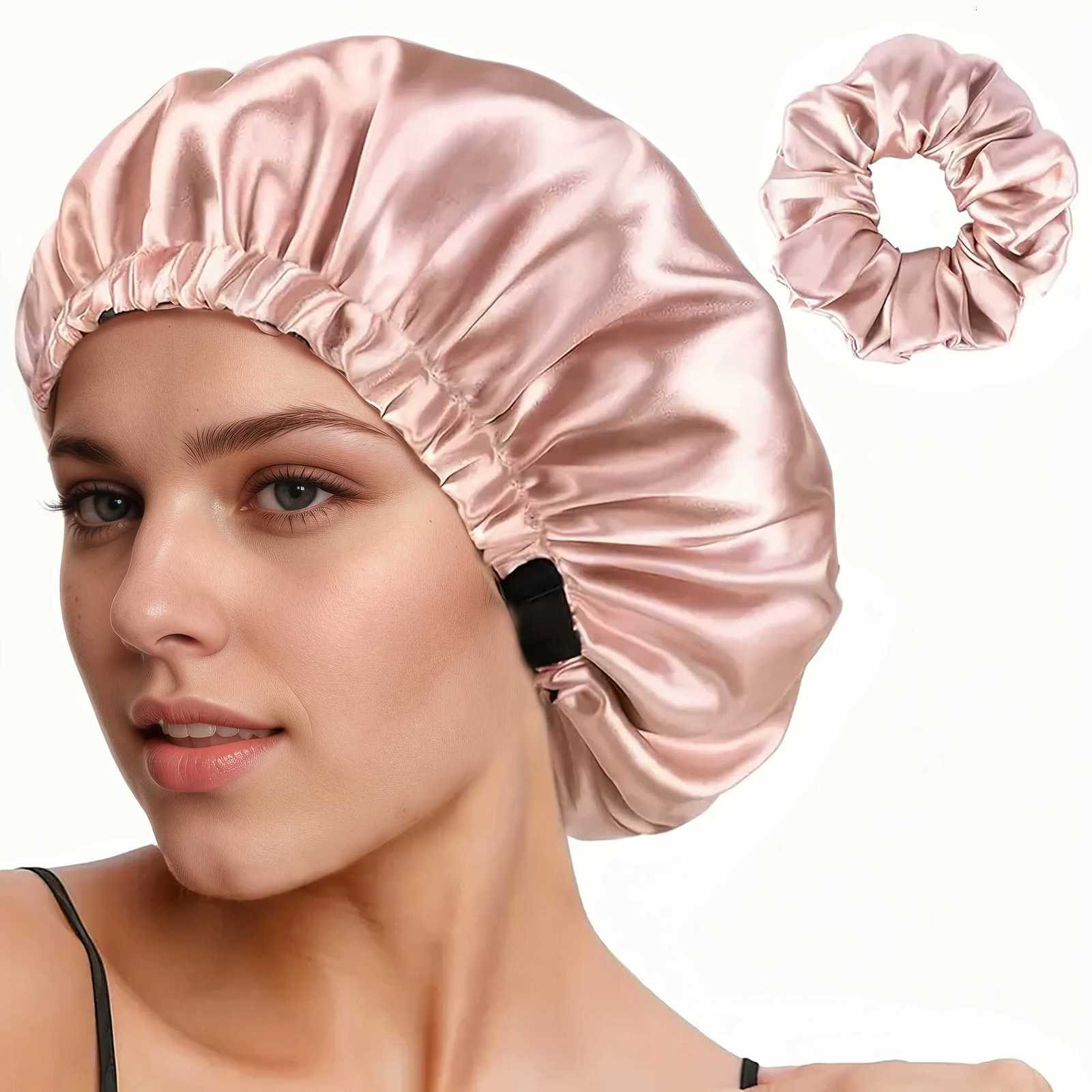 Reversible Double Layer Satin Sleeping Bonnet Adjustable Hypoallergenic Hair Cap for Adults Soft Pink Blush Color Options Like Z250808