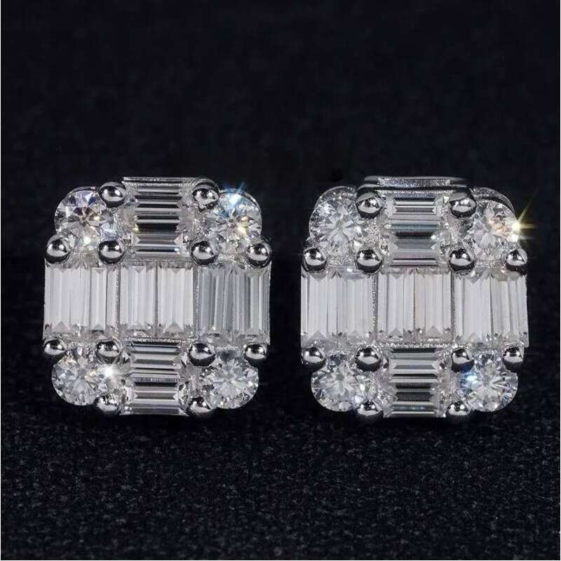 Ready to Ship Hip Hop Jewelry Pass Tester Sterling Sier VVS Moissanite Dia Classic Baguette Stud Earrings