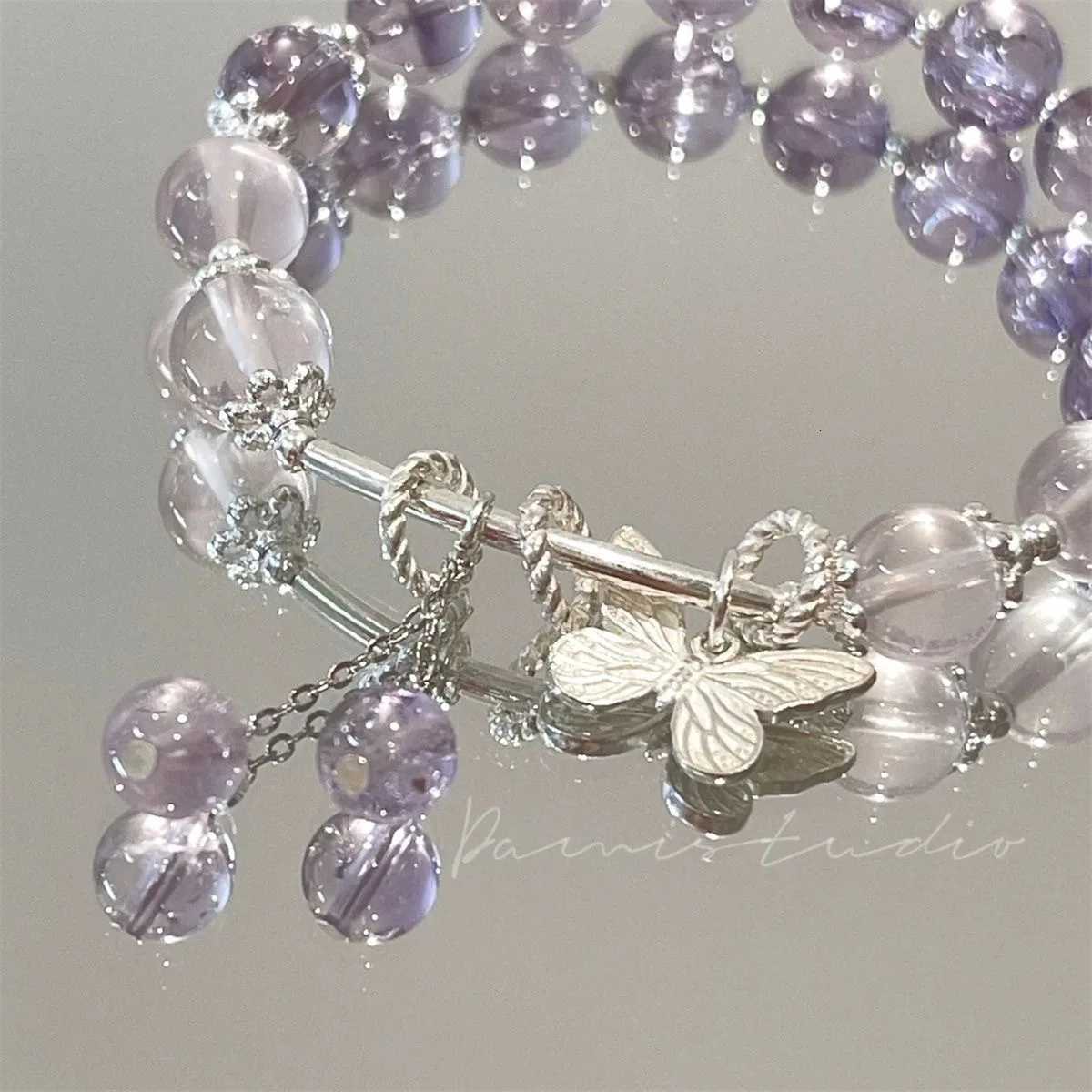 2025 New Style Butterfly Charm Bracelet, Unique Design, Amethyst Beaded Bracelet, Perfect Gift for Girlfriend or Best Friend, Women's Jewelry Z25