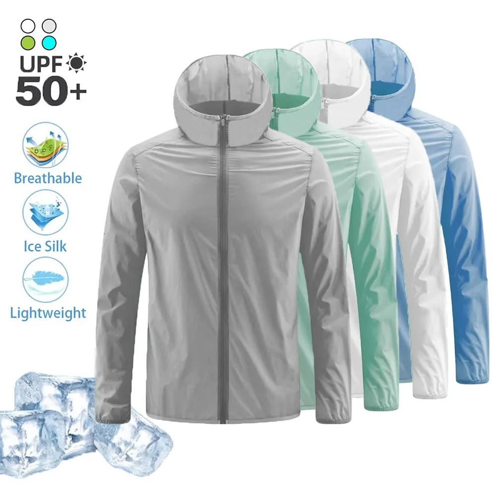 Summer Mens Sun Protection Clothing Lightweight Breathable Ice Silk Hooded Quick Dry Jacket Outdoor Anti-ultraviolet Skin Coat 250804