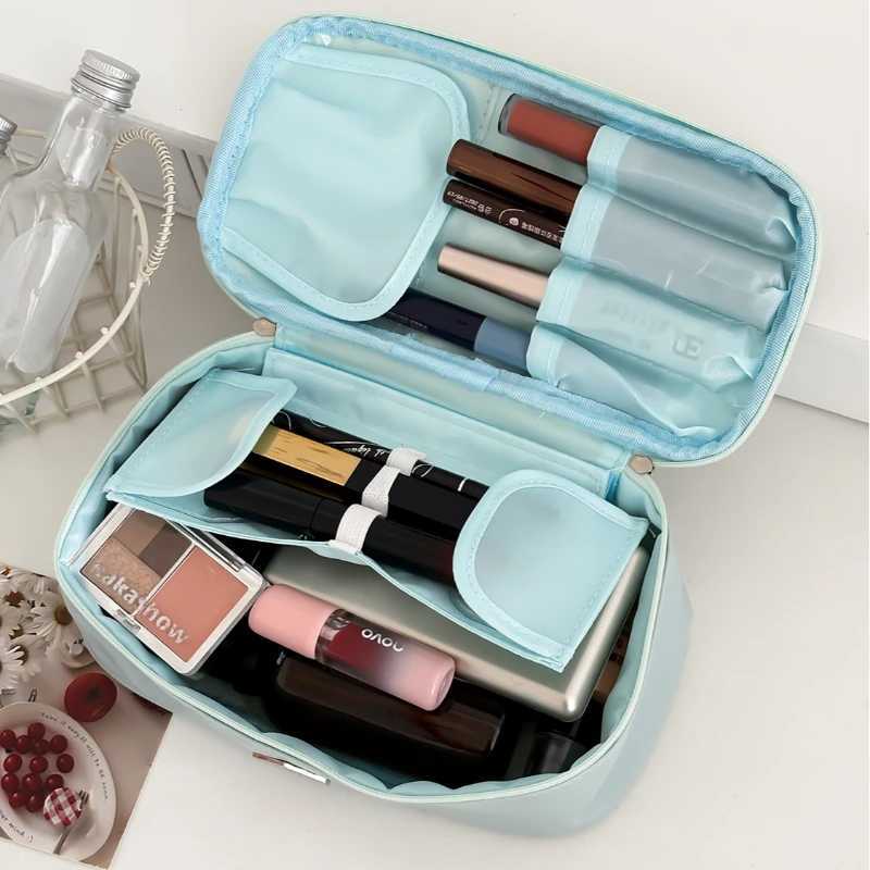 Solid Color Rectangle Makeup Bag Minimalist Travel Cosmetic Case High End Toiletry Organizer Pouch Y250808