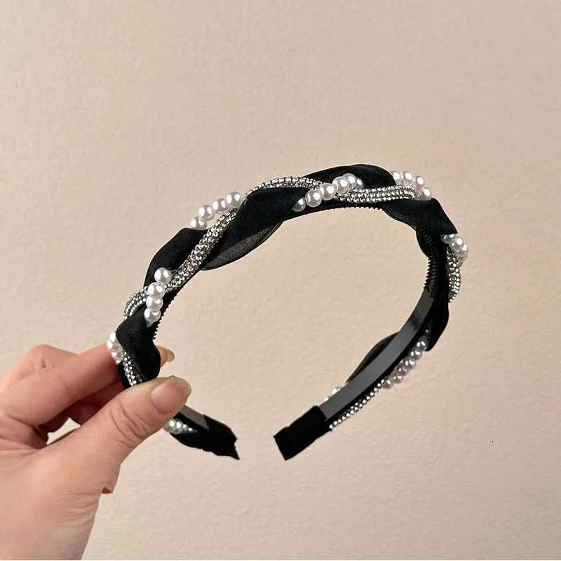 1pc Double Pearl Rhinestone Band Elegant Lace Braided Hair Hoop with Crystal Bezel for Women and Girls Stylish Hair Accessories Y250808