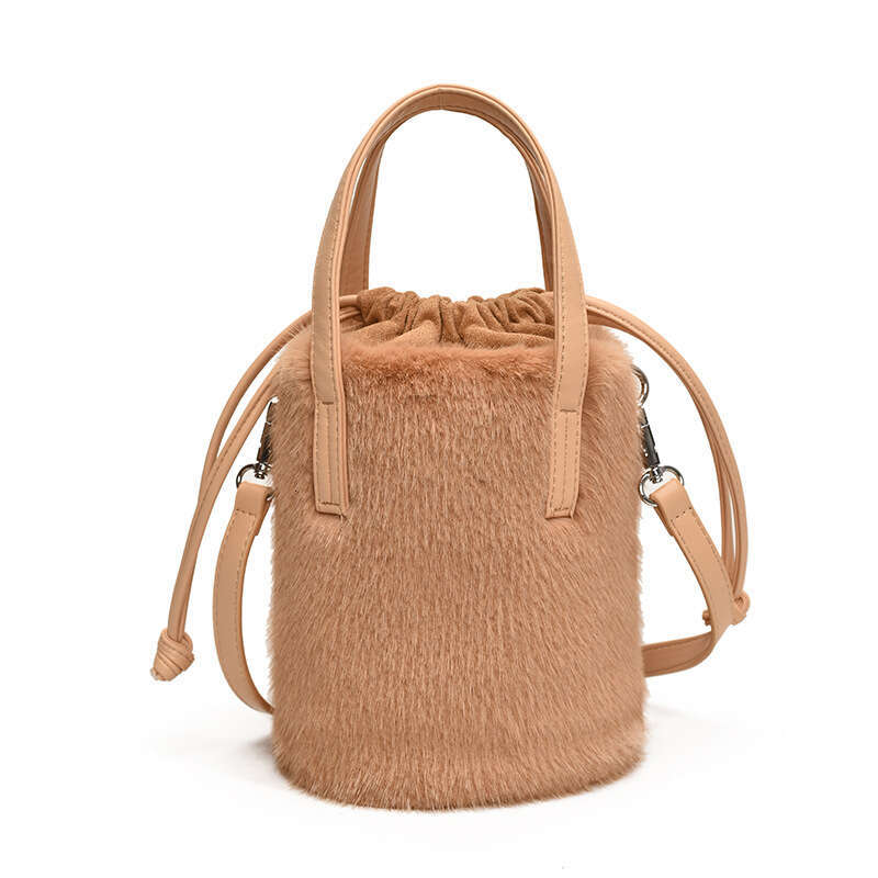 2025 Autumn Winter Bucket for Women New Korean and Japanese Style Imitation Mink Fur Plush Handbag Niche Single Shoulder Crossbody Bag
