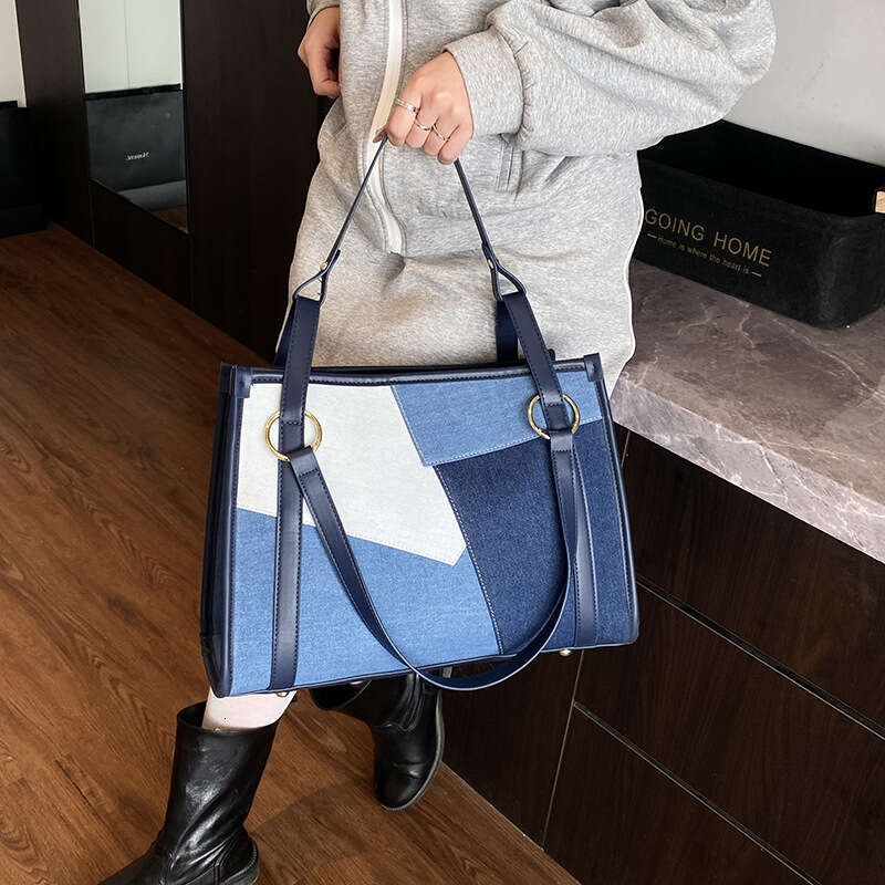 Large Capacity Tote Designer for Women 2025 New Tote Niche Denim bags Color Block Luxury Patchwork Shoulder Underarm Bag