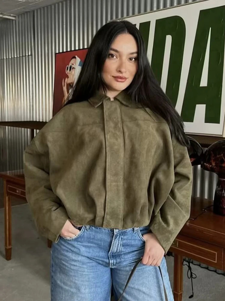 Oversize Women Soft Suede Jackets Fashion Ladies Casual Loose Army Green Outfits for Jogging Female Chic Jacket Clothes 250805