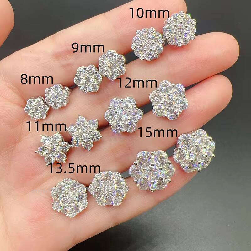 Hot Sale Pass Tester Fine Jewelry Sier 8mm 12mm 15mm Flower Vvs Moissanite Stud Earrings